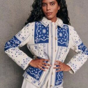 Sezane Smith Jacket Blue Ecru Bandana - Size 10